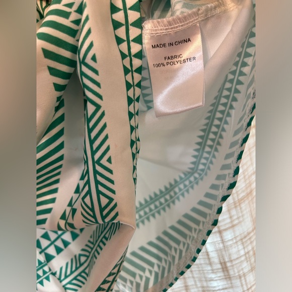 Green and White Lightweight Geometric Striped Tank Top. - Picture 8 of 10